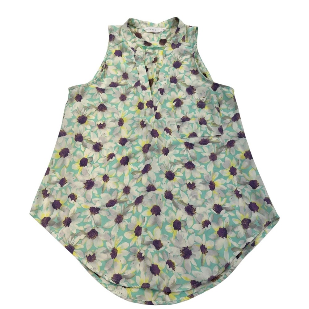 Lush Womens XS‎ Floral Sleeveless Blouse Mint Green High Neck Pocket Top